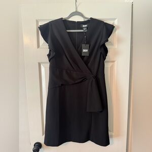 DKNY Black Wrap-Front Mini Dress